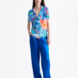 ROYAL BLUE WIDE LEG SILK PANTS