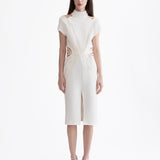 WHITE COTTON MIDI DRESS WITH RIBBONS