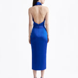 ROYAL BLUE HIGH-NECK MIDI DRESS WITH RIBBONS