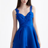 ROYAL BLUE ORGANZA FOLD MINI DRESS