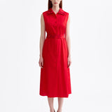 RED COTTON SHIRTDRESS WITH RIBBONS