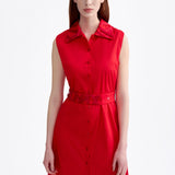 RED COTTON SHIRTDRESS WITH RIBBONS
