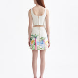 WHITE COTTON HAND-PAINTED MINI DRESS WITH RIBBONS