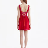 RED MINI DRESS WITH RIBBON CORSET