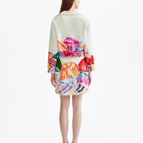 WHITE COTTON HAND-PAINTED SKIRT WITH RIBBONS