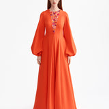 DEEP V-NECK EVENING DRESS WITH BEADS