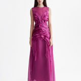 MAGENTA SILK ORGANZA WAVES DRESS