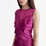 MAGENTA SILK ORGANZA WAVES DRESS