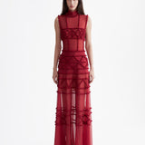 SIGNATURE BURGUNDY POM POM APPLIQUE DRESS