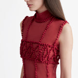 SIGNATURE BURGUNDY POM POM APPLIQUE DRESS