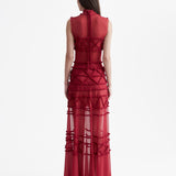 SIGNATURE BURGUNDY POM POM APPLIQUE DRESS