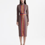 BROWN COTTON DRESS WITH RIBBONS
