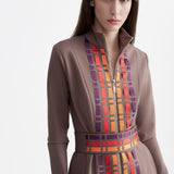 BROWN COTTON DRESS WITH RIBBONS