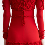 SIGNATURE RED POM POM APPLIQUE DRESS
