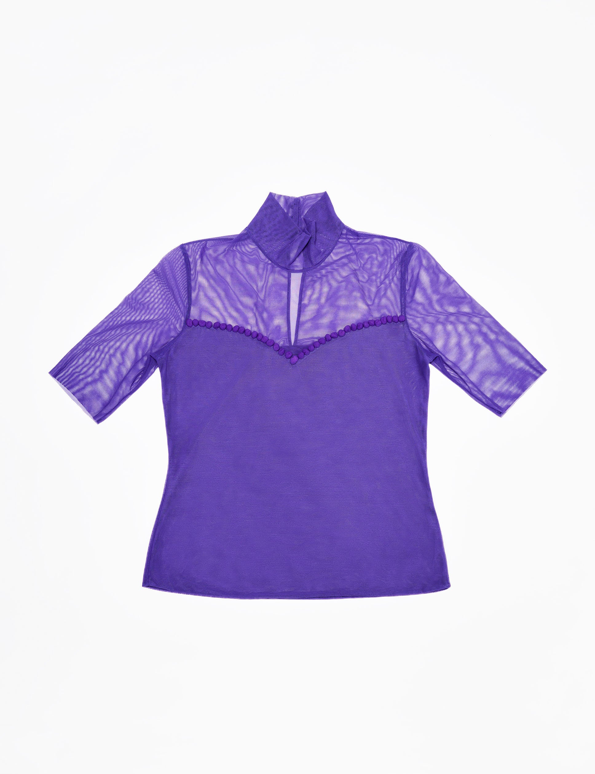 MESH TOP WITH POM-POM DETAILS
