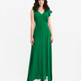 GREEN SILK MAXI DRESS WITH RUFFLE