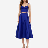 ROYAL BLUE NEOPRENE POMPOM MIDI SKIRT