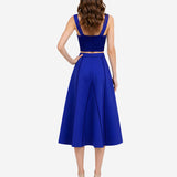 ROYAL BLUE NEOPRENE POMPOM MIDI SKIRT