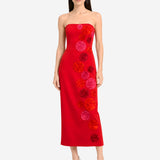 FLOWERS RED CORSET MIDI DRESS