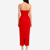 FLOWERS RED CORSET MIDI DRESS