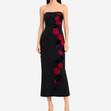 FLOWERS BLACK CORSET MIDI DRESS