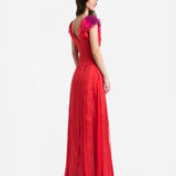 CORAL SILK ORGANZA EVENING DRESS