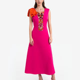 PINK BEADED EVENING DRESS WITH BOW