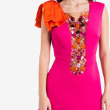 PINK BEADED EVENING DRESS WITH BOW