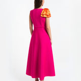 PINK BEADED EVENING DRESS WITH BOW
