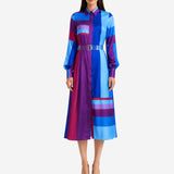 STRIPES PRINTED SILK SHIRT DRESS