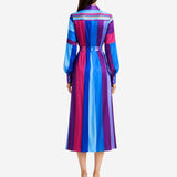 STRIPES PRINTED SILK SHIRT DRESS