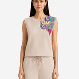 COZY NEOPRENE BEIGE SLEEVELESS TOP
