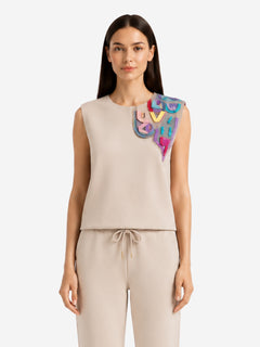 COZY NEOPRENE BEIGE SLEEVELESS TOP