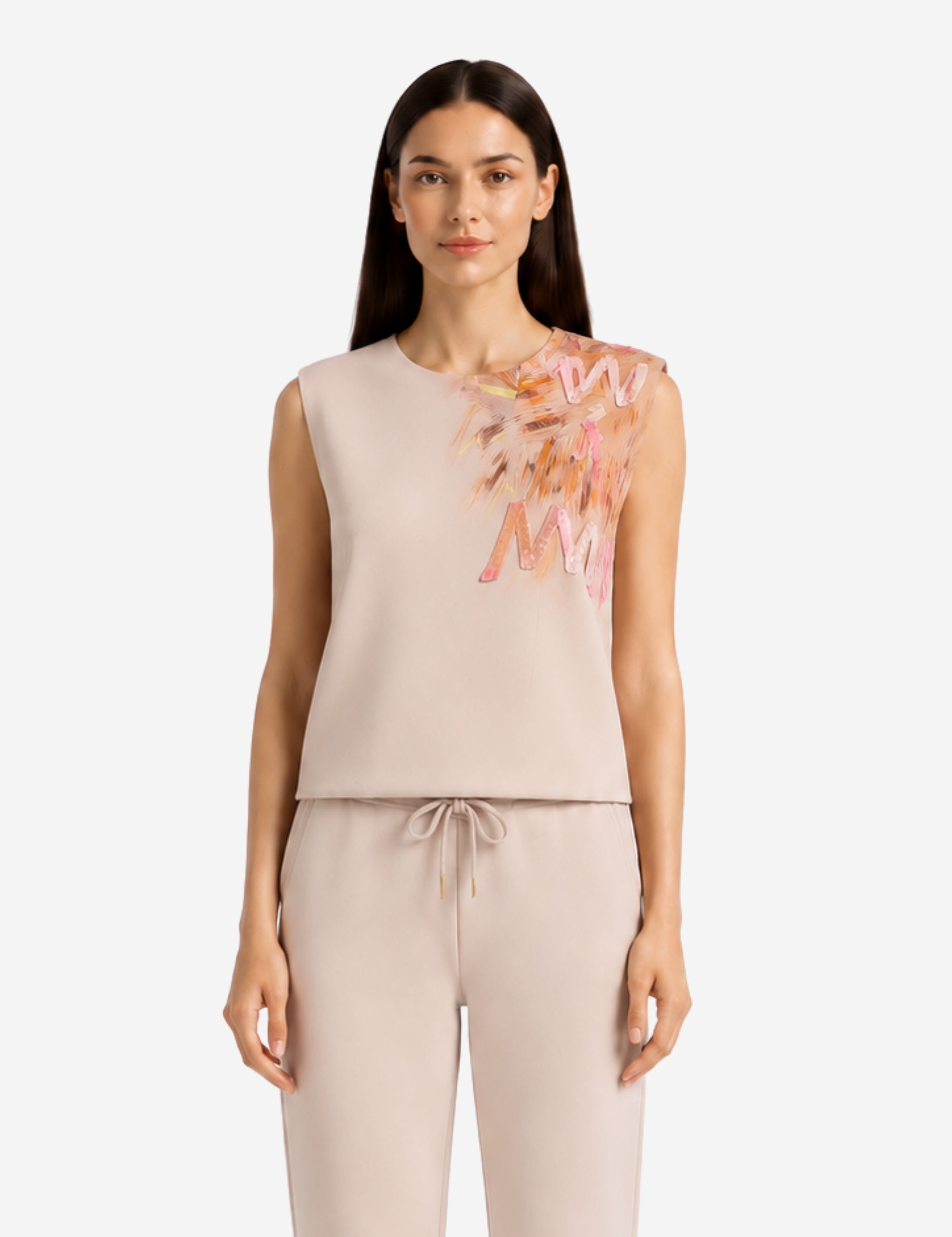 COZY NEOPRENE BEIGE SLEEVELESS TOP