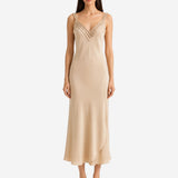 CHAMPAGNE RIBBONED SATIN MIDI DRESS