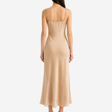 CHAMPAGNE RIBBONED SATIN MIDI DRESS
