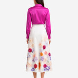 FLOWERS PAINTED AND RIBBONED COTTON MIDI SKIRT