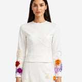 FLOWERS PAINTED AND RIBBONED COTTON TOP