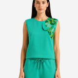 COZY NEOPRENE GREEN SLEEVELESS TOP