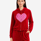 COZY VELVET RED LOVE ZIP-UP HOODIE