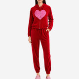 COZY VELVET RED LOVE ZIP-UP HOODIE