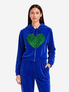 COZY VELVET BLUE LOVE ZIP-UP HOODIE