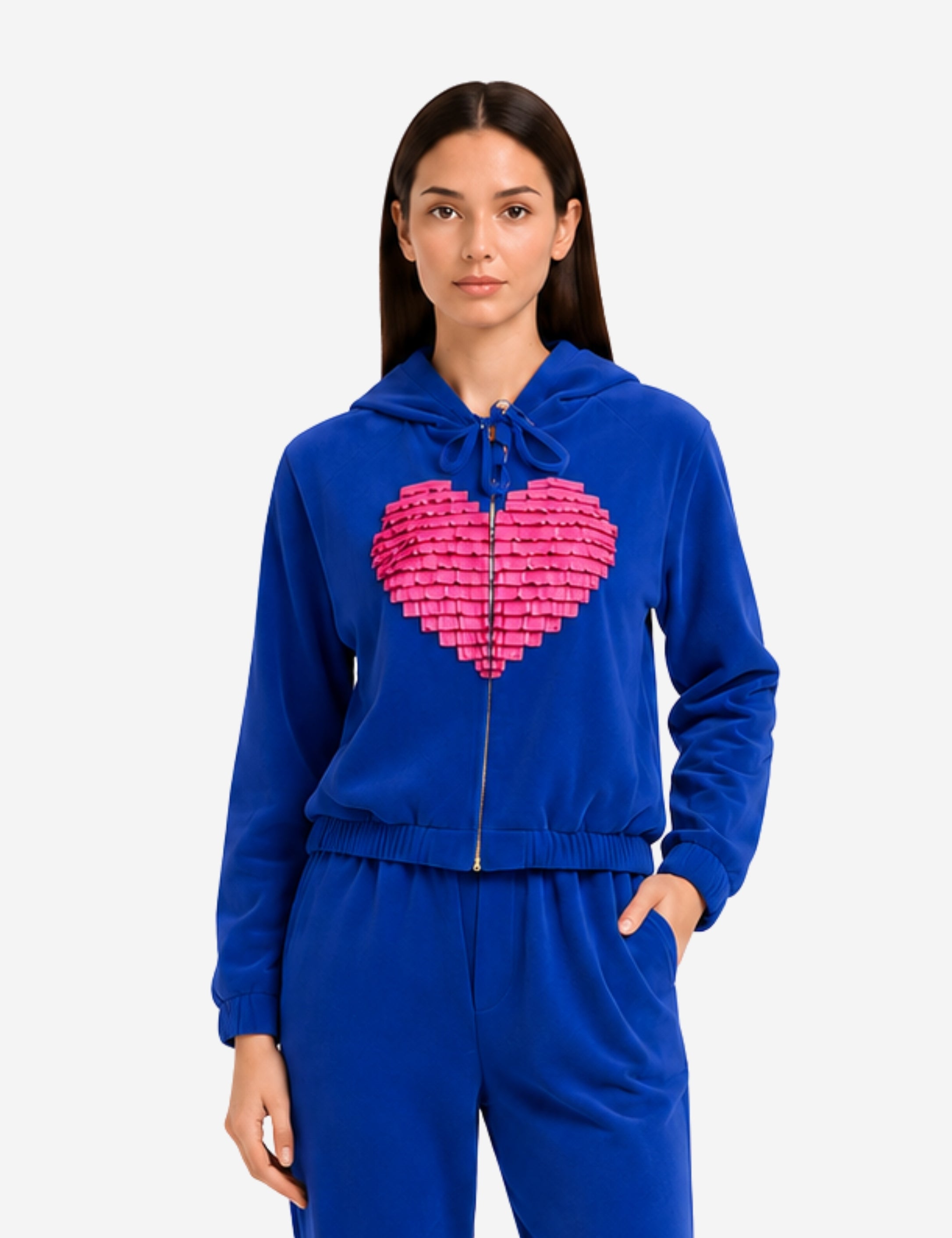 COZY VELVET KÉK LOVE CIPZÁROS KAPUCNIS FELSŐ