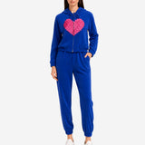 COZY VELVET BLUE LOVE ZIP-UP HOODIE