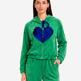 COZY VELVET ZÖLD LOVE CIPZÁROS KAPUCNIS FELSŐ