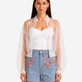 WHITE SILK ORGANZA BOMBER