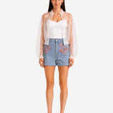 WHITE SILK ORGANZA BOMBER